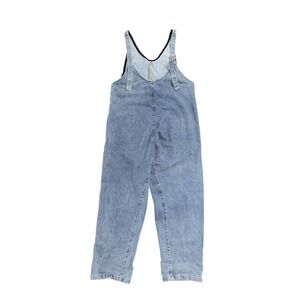 Womens Denim Overalls Light Wash Square Neck‎ Pockets Relaxed Fit